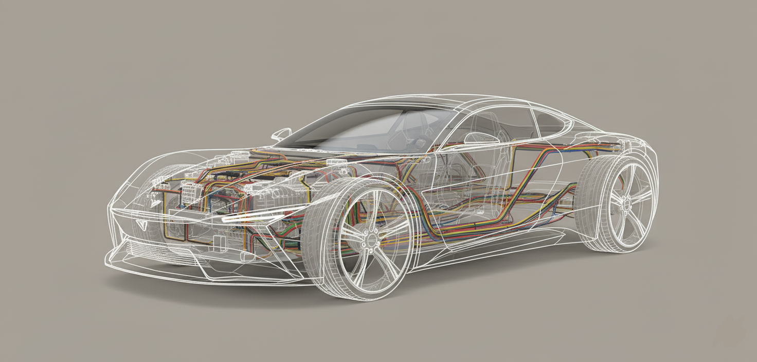3D-Modell eines Bordnetz-Kabelbaums im Fahrzeug